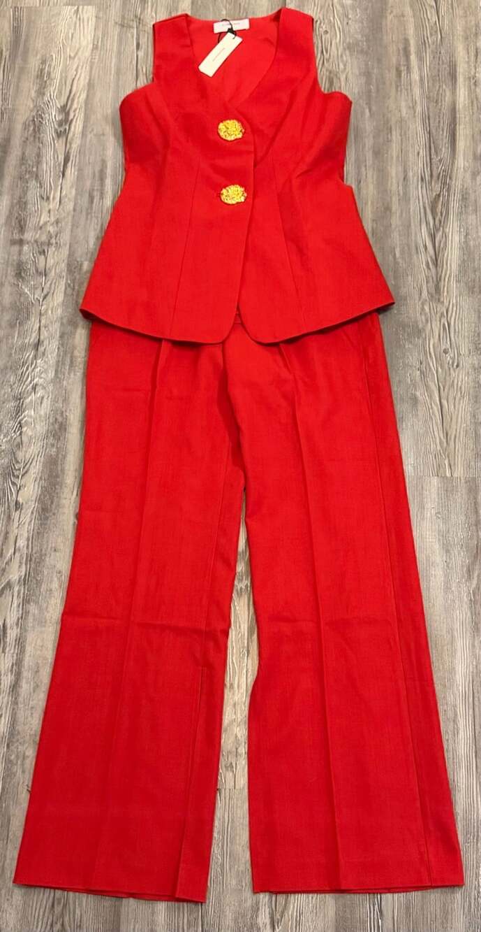 Commense Red Sleeveless Vest Top and Pants Set with Gold Buttons